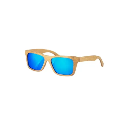 Óculos de sol em bambu com lentes espelhadas e proteção UV400 - 1891240