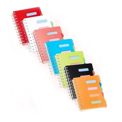 Caderno pequeno com 4 divisórias  - opções de cores