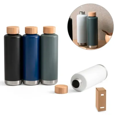 Squeeze em aço inox com tampa em bambu 640ml - 1701974