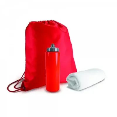 Kit esportivo 3 peças com mochila saco de nylon vermelho 