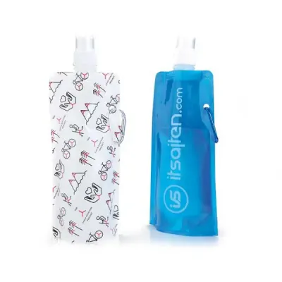 Squeeze dobrável 480 ml. Fica na posição vertical quando estiver cheio. Dobra ou enrola quando vazio
