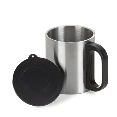 Caneca de inox 180ml com cabo e tampa em plástico 