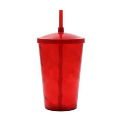 Copo plástico ou acrílico com tampa e canudo vermelho