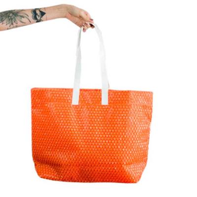 Bolsa de praia de plástico bolha laranja com alça branca - 1502340