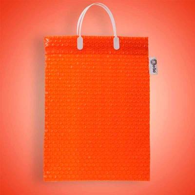 Sacola ara eventos feita em plástico bolha laranja, personalizada para Mate Leão - 1502018
