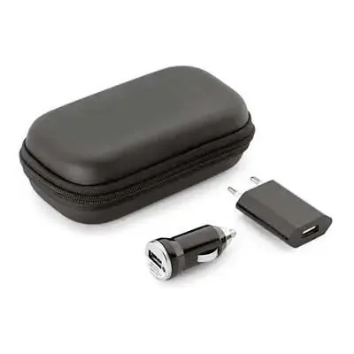 Kit de carregadores USB preto em estojo de EVA - 251575