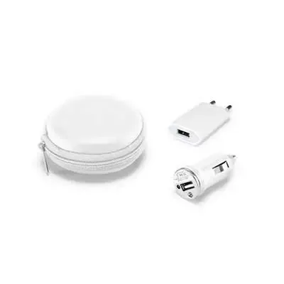 Kit de carregadores USB branco em bolsa EVA - 251568