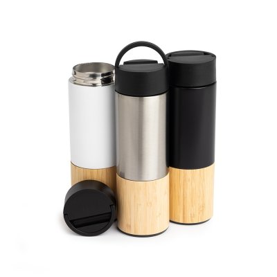 Garrafa Térmica Inox 420ml com Bambu Personalizada 1