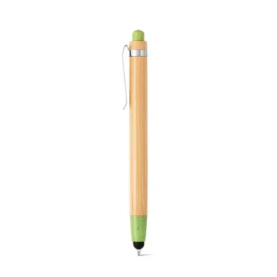 Caneta em bambu touch com detalhes em verde - 1020334