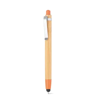 Caneta em bambu touch com detalhes em laranja - 1020335