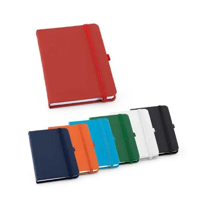 Caderno capa dura sintético e porta canetas - opções de cores