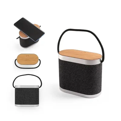 Caixa de som bambu com carregador wireless super-rápido 15W - 1