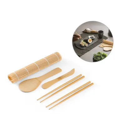 Kit para sushi ecom tapete, 2 pares de hashi, 1 colher e 1 faca em bambu - 1810695