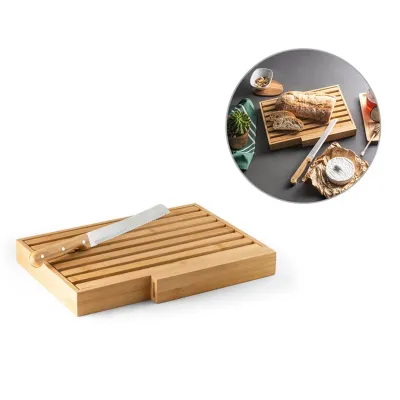Tábua para pão em bambu com faca em aço inox