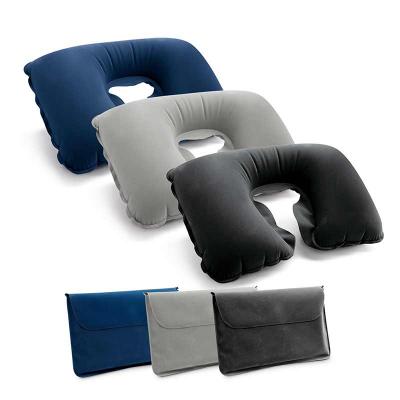 Almofada de pescoço PVC aveludado com bolsa para guardar - cores cinza, preta e azul - 1206978