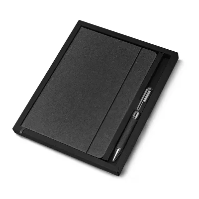 Kit Escritório Preto Capa em Couro Reciclado e Caneta 