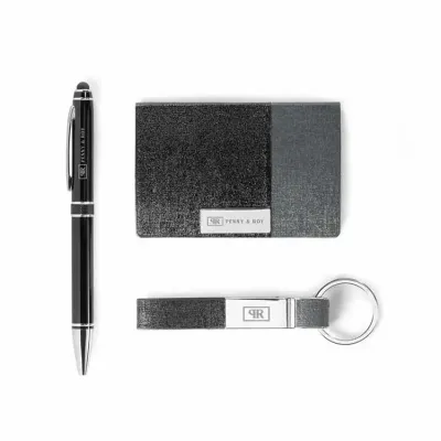 Kit executivo personalizado com caneta, chaveiro e porta-cartão - 1281050