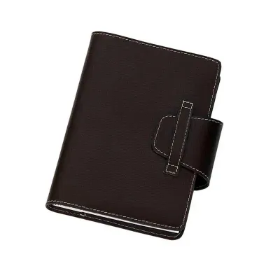 Agenda de mesa com capa em couro legítimo e fechamento em lingueta