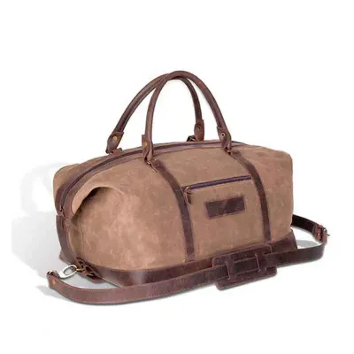 Bolsa de viagem em couro legítimo e linho com alças de mão e ombro - 819283