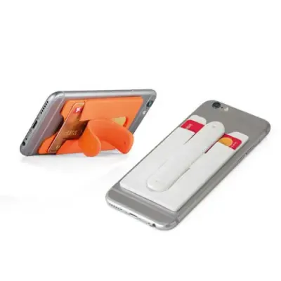 Porta-cartão para celular em silicone com adesivo no verso e suporte para smartphone - 923322
