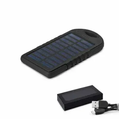 Power bank solar com LED e cabo USB/Micro USB