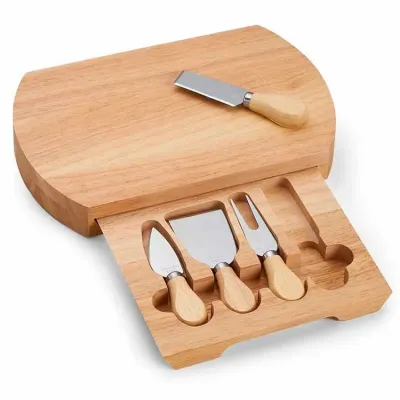 Kit queijo 5 peças com tábua de bambu