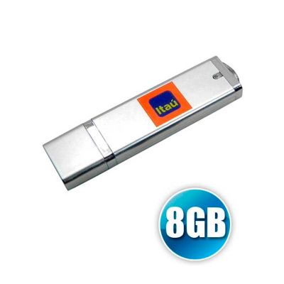 Pen drive com capacidade de 8GB e personalização da logomarca em laser.