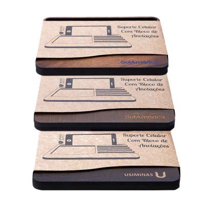 Suporte personalizado para celular com bloco de anotações em madeira ecológico - 255960