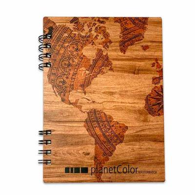 Caderno em madeira A5 mapa - 1449884
