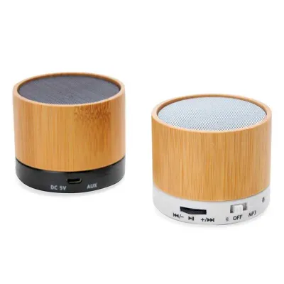 Caixa de som multimídia com Bluetooth e rádio FM. Material plástico com acabamento em bambu - 1489382