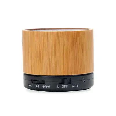 Caixa de som multimídia com Bluetooth e rádio FM. Material plástico com acabamento em bambu - detalhe preto - 1489384