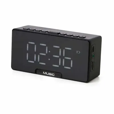 Caixa de som multimídia com relógio despertador e suporte para celular - reto - 1492187