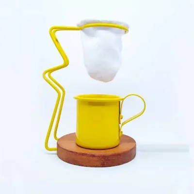 Mini coador de café com suporte e caneca na cor amarela - 1022946