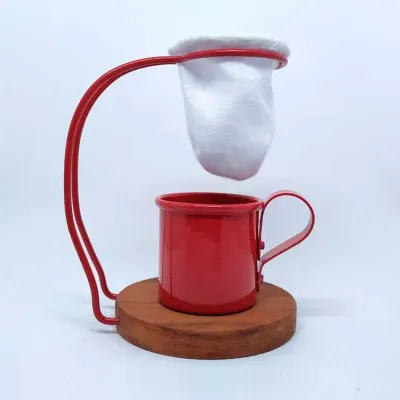 Mini coador de café com suporte e caneca na cor vermelha - 1022947