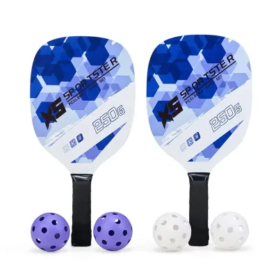 Kit Pickleball com duas raquetes de madeira