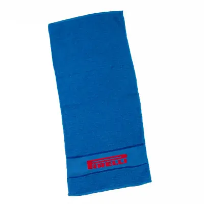 Toalhas fitness Personalizadas 100% algodão azul com logo vermelho - 140411