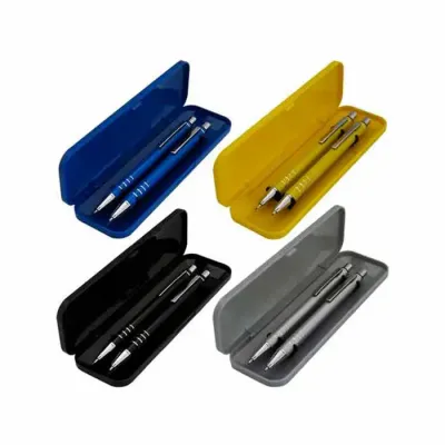 Conjunto caneta e lapiseira semi-metal em várias cores