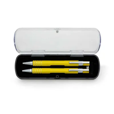 Conjunto caneta e lapiseira semi-metal na cor amarela - 253445
