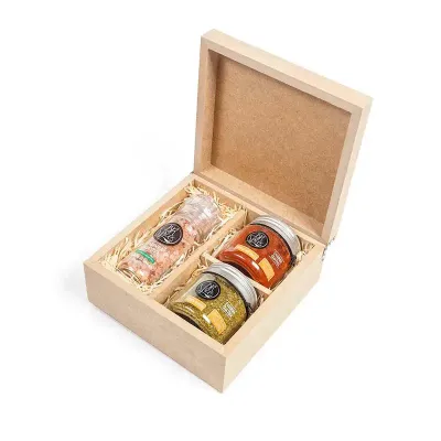Kit com 2 temperos especiais gourmet e 1 moedor em caixa de madeira - 224698