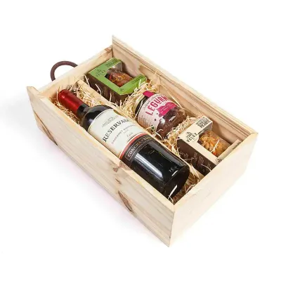 Kit vinho com aperitivos gourmet na caixa de madeira - 224672