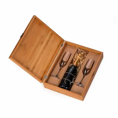 Kit com Espumante 750ml, taças e caixa de Bambu - 389679
