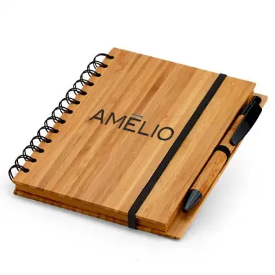 Caderno de bambu com caneta perosnalizado - 1529218