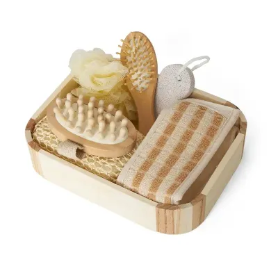 Kit banho em caixa de madeira com 6 peças  - 1935743