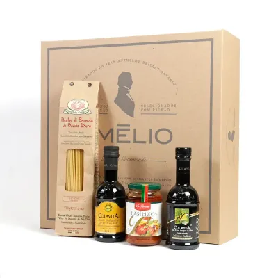 Kit Gourmet com massa especial italiana, molho vermelho, azeite extra virgem e vinagre balsâmico 