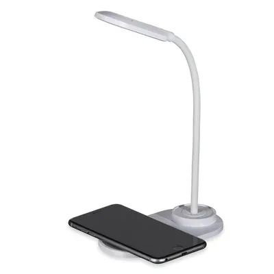Luminária LED de mesa, articulável e superfície para carregar dispositivos por indução 