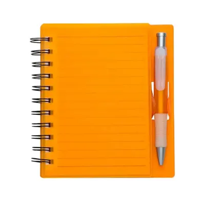 Bloco de anotações laranja com caneta e suporte - 1526520