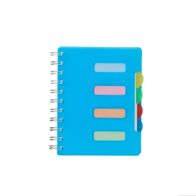 Caderno pequeno com capa azul e 4 divisórias