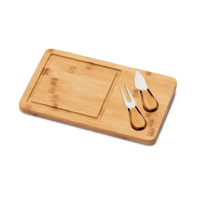 Tábua de queijos em bambu com 2 utensílios