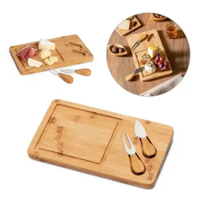 Tábua de queijos em bambu com utensílios - 1528804