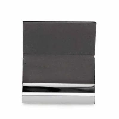 Porta-cartão de metal com material sintético e verso metal brilhante - 815451